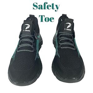 S-Jubang Men’s Steel Toe Slip Resistant Puncture Proof Black/Green EU 42 US 9